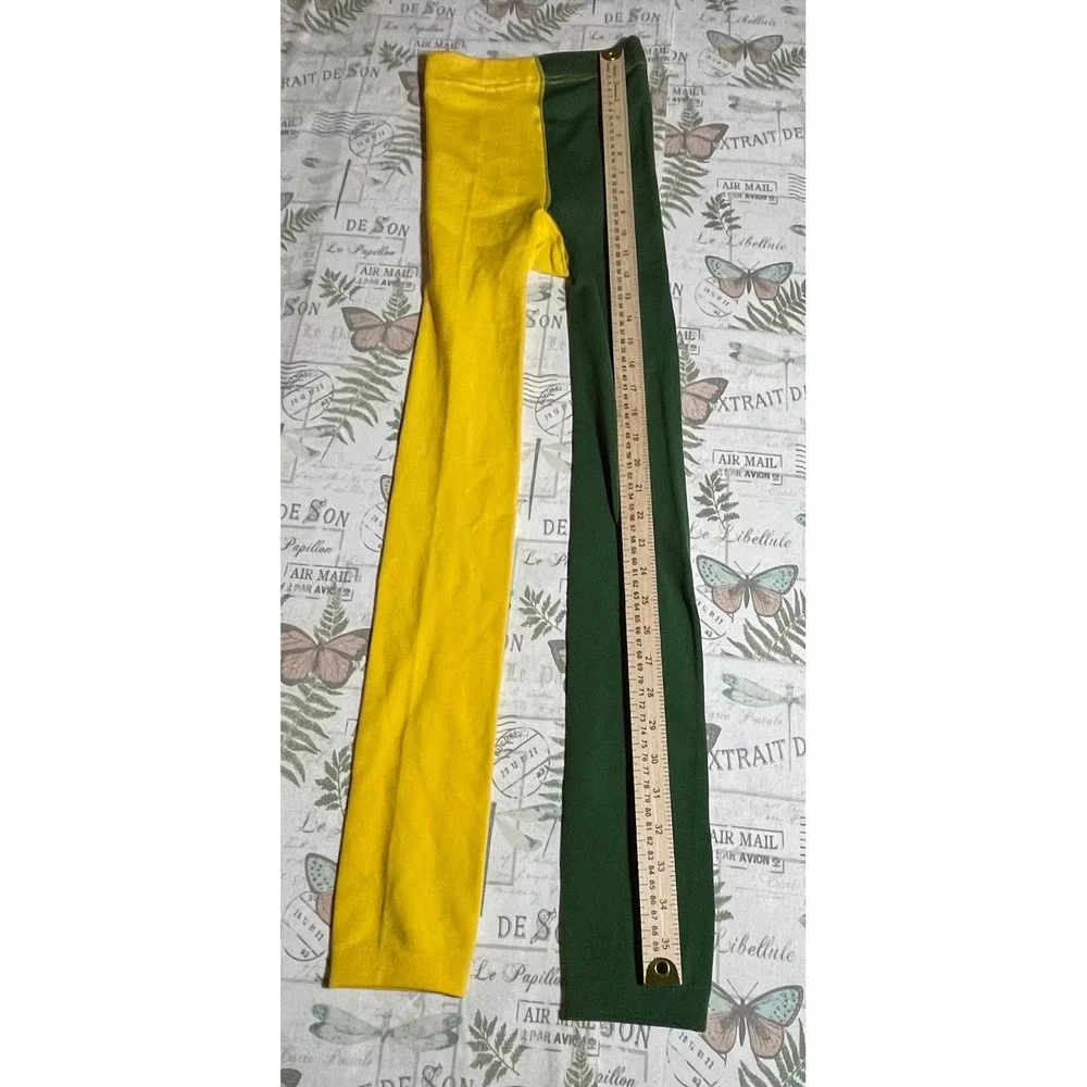 Color Block Leggings Yellow Green Funky Statement Athleisure Womens‎ - Picture 4 of 4